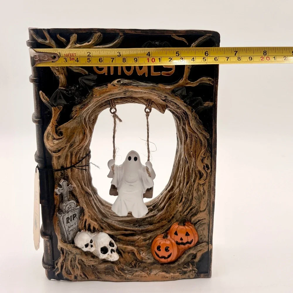 Sweet Street Halloween Ghouls Book Figurine Swinging Ghost Skulls Pumpkins